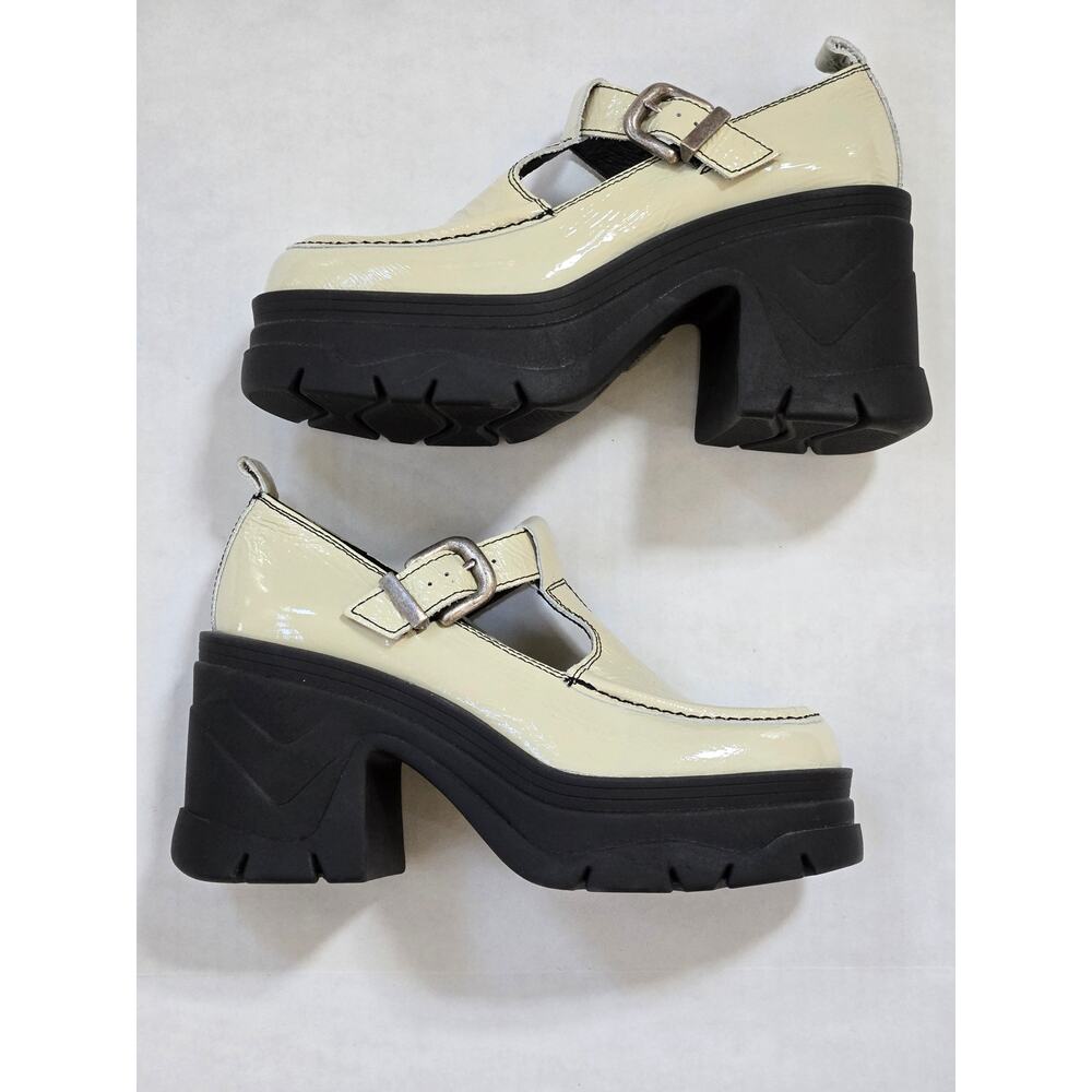 Free People Glossy Cream Heels with Black Sole